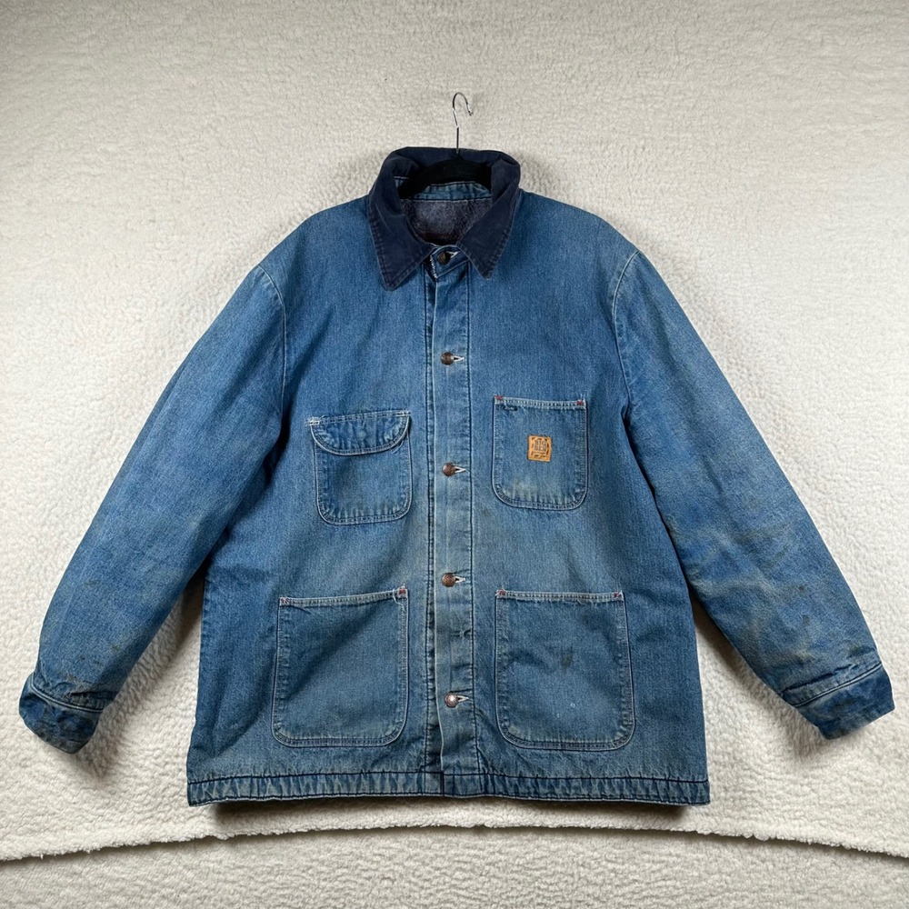 Vintage Big Ben Wrangler Chore Coat Men Blanket Lined Denim Barn Jacket Workwear